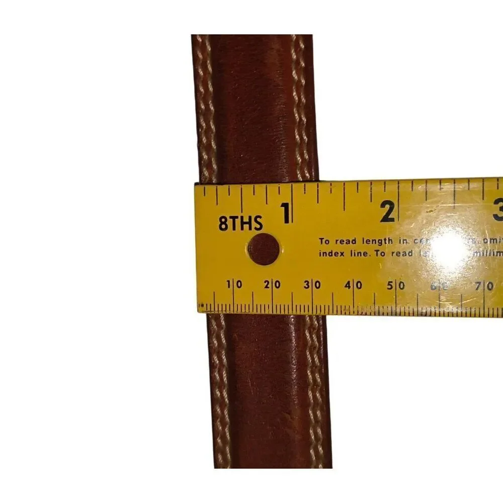 Vintage genuine leather stitched belt Size 32 brass hardware Taiwan cowboy rodeo